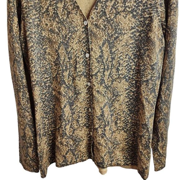 Peter Martin Gold Snakeskin Silk Button Up Lightweight Cardigan Size Small - Picture 5 of 7